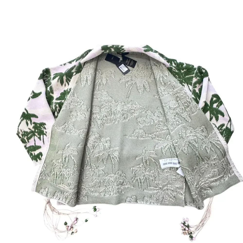 New Maje Imprime Aloha Beige Green Palm Tree Jacket Macrame Belted Sz 1 / US S - Picture 7 of 16